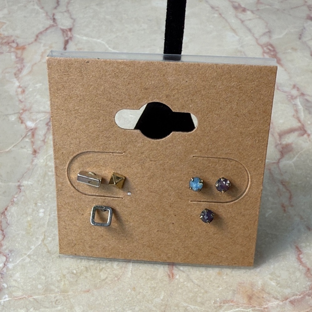 Mixed Metal and Gemstone Stud Earrings Set